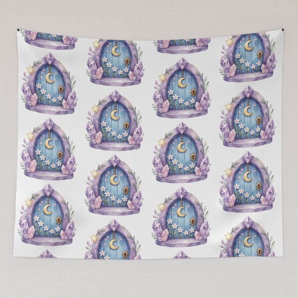 Item preview, Crystal Moon Door Sticker | Celestial Fantasy Decor designed and sold by AillustriaAK.