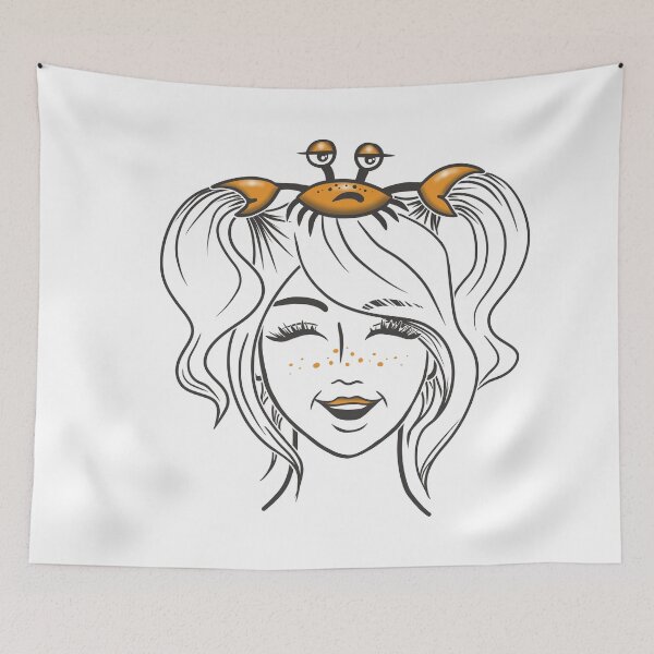 Item preview, Cute Girl Crab Line Art Illustration, Minimal Kawaii Ocean Artwork designed and sold by Samaya-.