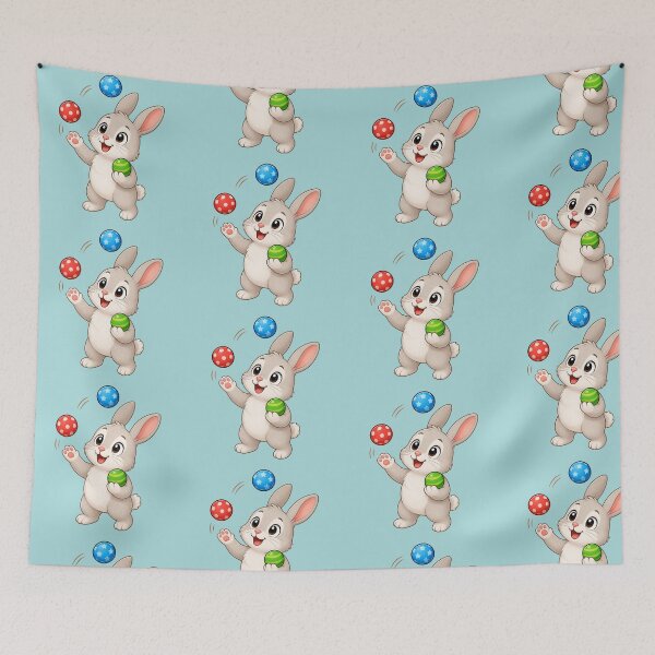 Item preview, Cute Juggling Bunny Juggling Colorful Balls Cartoon designed and sold by Seculinator.