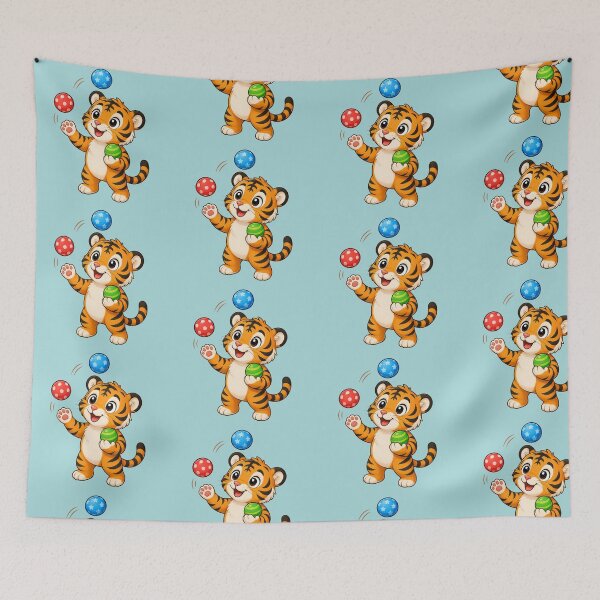 Item preview, Cute Juggling Tiger Juggling Colorful Balls Cartoon designed and sold by Seculinator.
