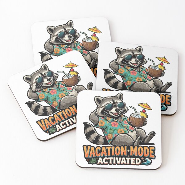 Item preview, Vacation Mode Activated Funny Raccoon Beach Vacation Tropical Hawaiian designed and sold by PlumArtDesign.