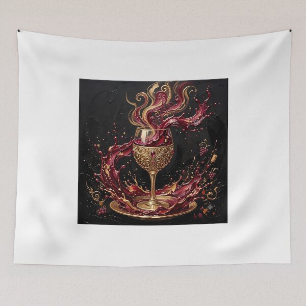 Item preview, Luxury Red Wine Splash - Golden Ornate Glass & Impasto Oil Painting designed and sold by SupernovaNote.