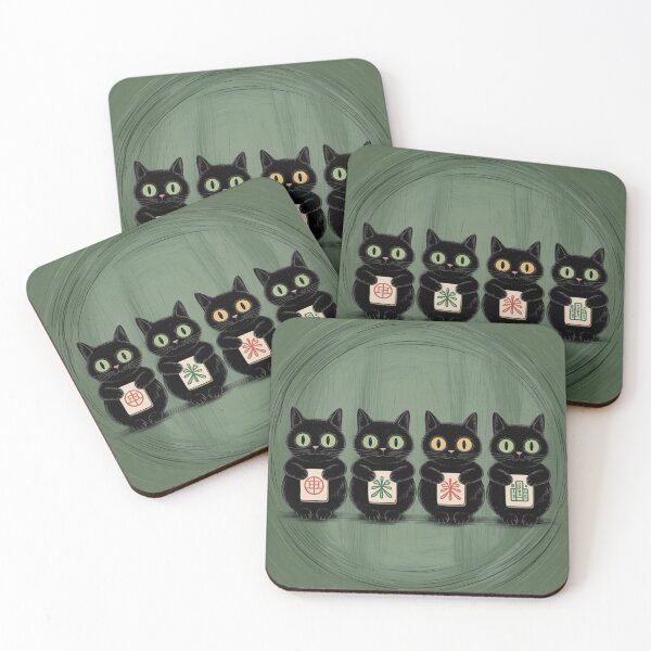 Item preview, Four Black Cats Holding Lucky Tiles designed and sold by DariaOltes.