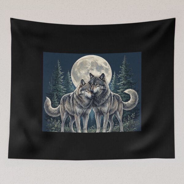 Item preview, Moonlit Wolf Pair in Evergreen Forest designed and sold by DariaOltes.