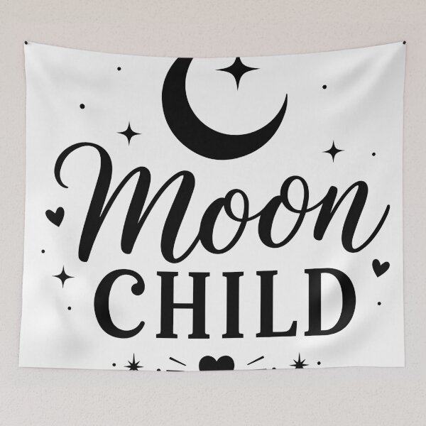 Item preview, Moon Child Celestial Typography – Crescent Moon and Stars Boho Design designed and sold by PnrArtDesign.