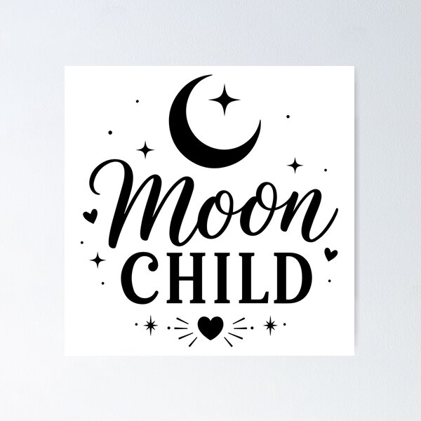 Item preview, Moon Child Celestial Typography – Crescent Moon and Stars Boho Design designed and sold by PnrArtDesign.