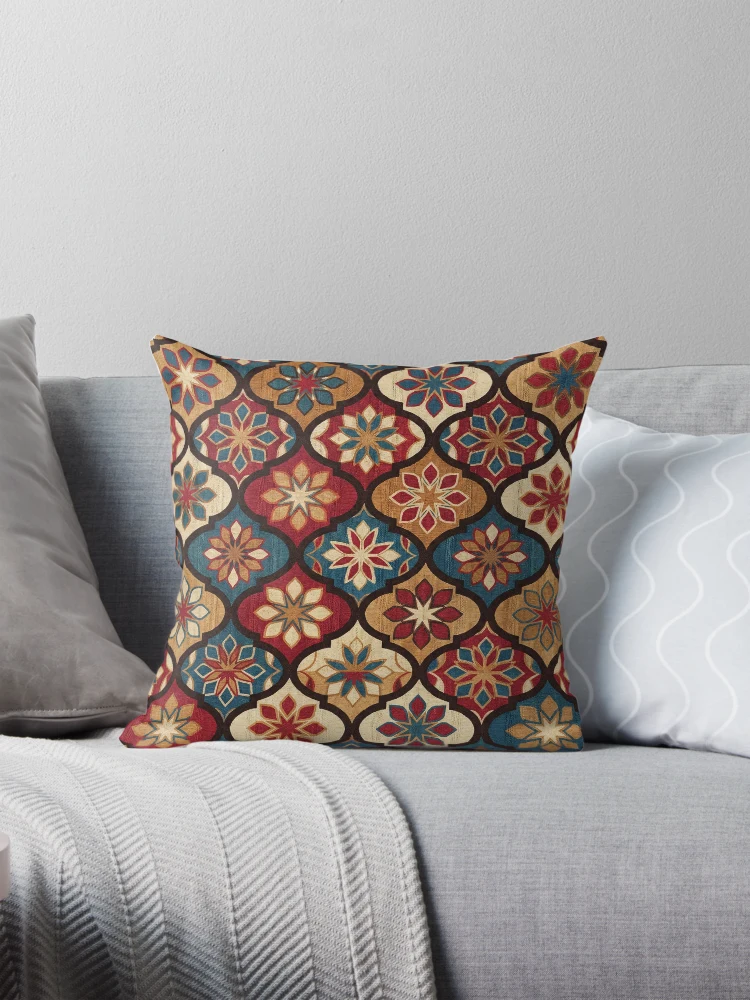 Vintage Moroccan Ogee Floral Surface Pattern Throw Pillow