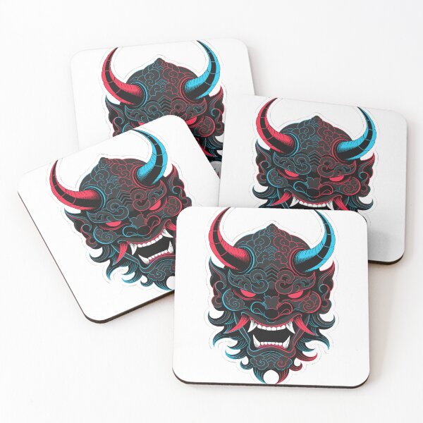 Item preview, Japanese Oni Mask Neon Style Sticker designed and sold by inkfusionhub99.