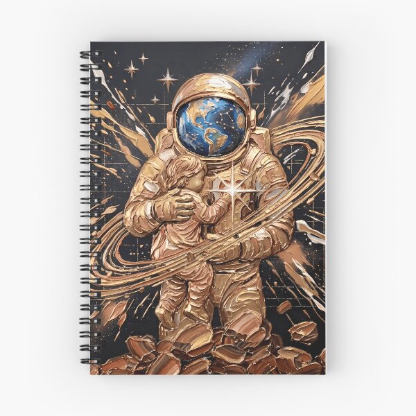 Item preview, Cosmic Fatherhood - Golden Astronaut & Child Embrace Impasto Space Art designed and sold by SupernovaNote.