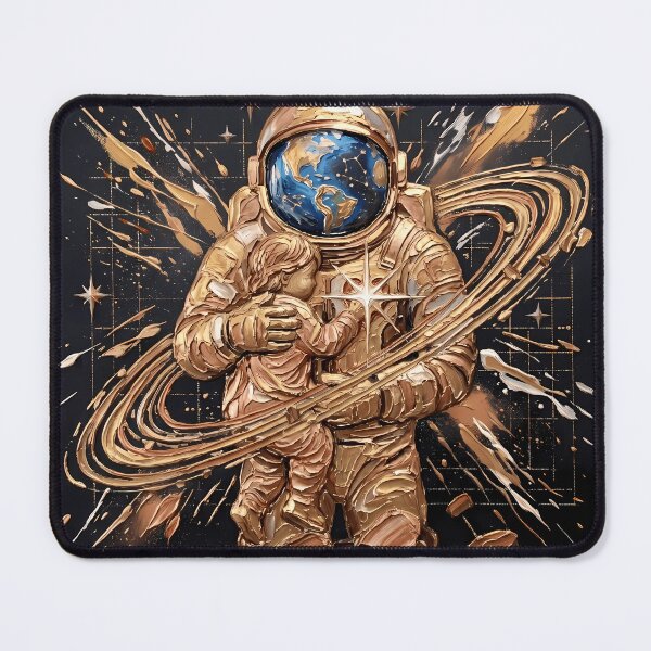 Item preview, Cosmic Fatherhood - Golden Astronaut & Child Embrace Impasto Space Art designed and sold by SupernovaNote.