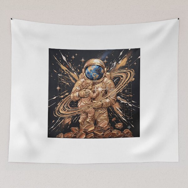 Item preview, Cosmic Fatherhood - Golden Astronaut & Child Embrace Impasto Space Art designed and sold by SupernovaNote.