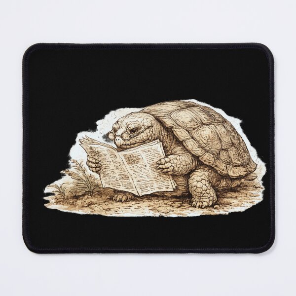 Item preview, Old Tortoise in Spectacles Reading Newspaper – British Editorial Beatrix Potter Sepia Teal Illustration designed and sold by OnPointOutfits.