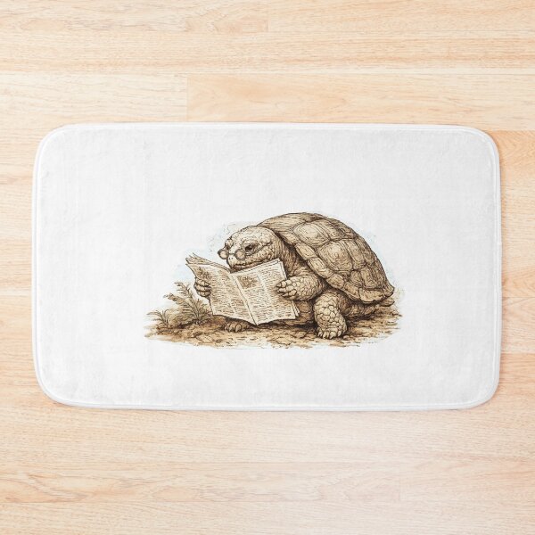 Item preview, Old Tortoise in Spectacles Reading Newspaper – British Editorial Beatrix Potter Sepia Teal Illustration designed and sold by OnPointOutfits.