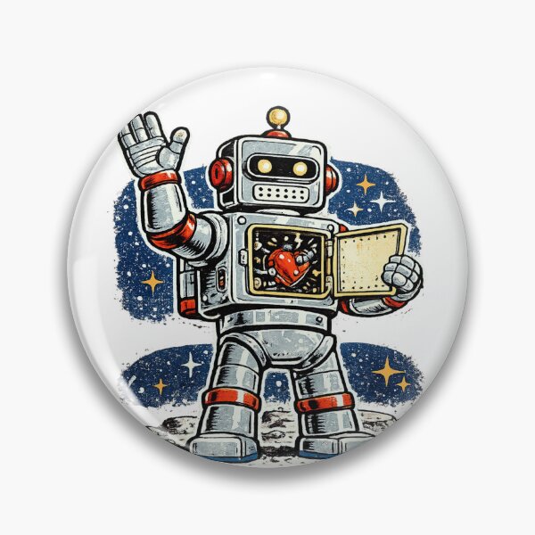 Item preview, Retro Robot Waving with Tiny Beating Heart Inside – Mid-Century Toy Packaging Cel-Fill Illustration designed and sold by OnPointOutfits.