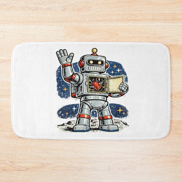 Item preview, Retro Robot Waving with Tiny Beating Heart Inside – Mid-Century Toy Packaging Cel-Fill Illustration designed and sold by OnPointOutfits.