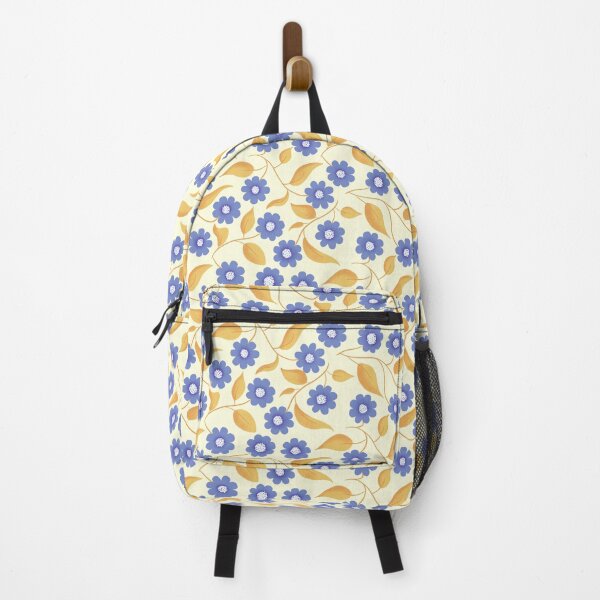 Item preview, Tossed Periwinkle Daisy Botanical – Blue and Gold Floral on Cream designed and sold by Abbdabbs.