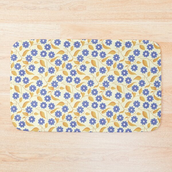 Aperçu de l'œuvre Marguerite pervenche jetée – Motif floral bleu et or sur fond crème créée et vendue par Abbdabbs.