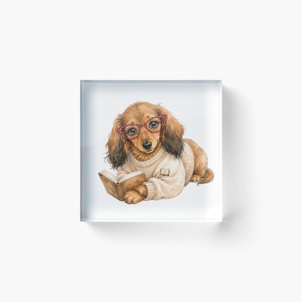 Item preview, Cozy Bookworm Dachshund Reading a Book | Long Haired Dachshund Gift designed and sold by NUVYStudio.