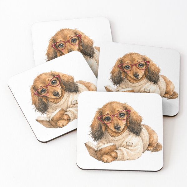 Item preview, Cozy Bookworm Dachshund Reading a Book | Long Haired Dachshund Gift designed and sold by NUVYStudio.