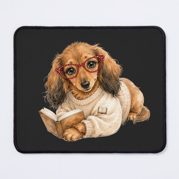 Item preview, Cozy Bookworm Dachshund Reading a Book | Long Haired Dachshund Gift designed and sold by NUVYStudio.