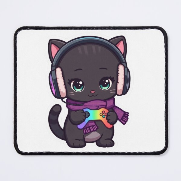 Item preview, Cute Winter Gamer Cat with RGB Headphones Kawaii Sticker designed and sold by Stylestickers55.