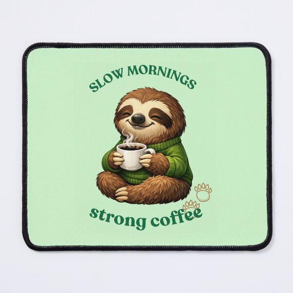 Item preview, Cute Sloth Drinking Coffee - Slow Mornings, Strong Coffee Cozy Coffee Lover Design. designed and sold by LunaPrintCo.