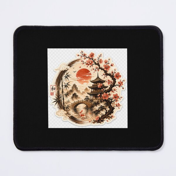 Item preview, Japanese Pagoda Sakura Sunset Sticker designed and sold by EduardTT.