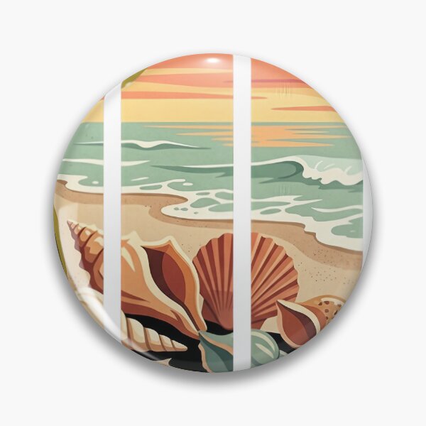 Item preview, Retro Beach Seashells Ocean Sunset Coastal Art designed and sold by JMDesignHub.