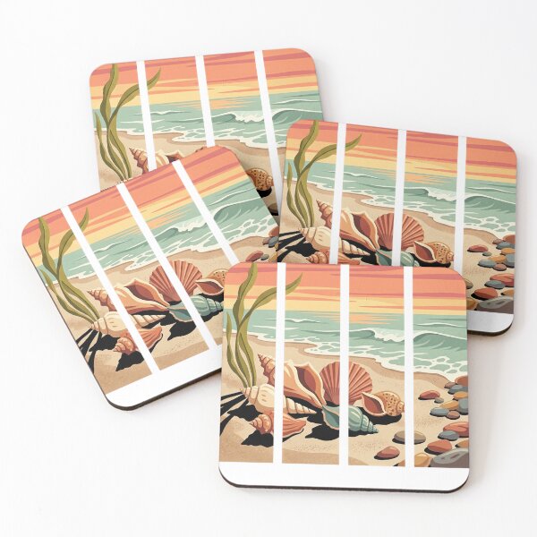 Item preview, Retro Beach Seashells Ocean Sunset Coastal Art designed and sold by JMDesignHub.