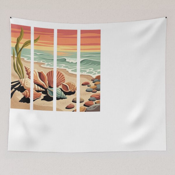 Item preview, Retro Beach Seashells Ocean Sunset Coastal Art designed and sold by JMDesignHub.