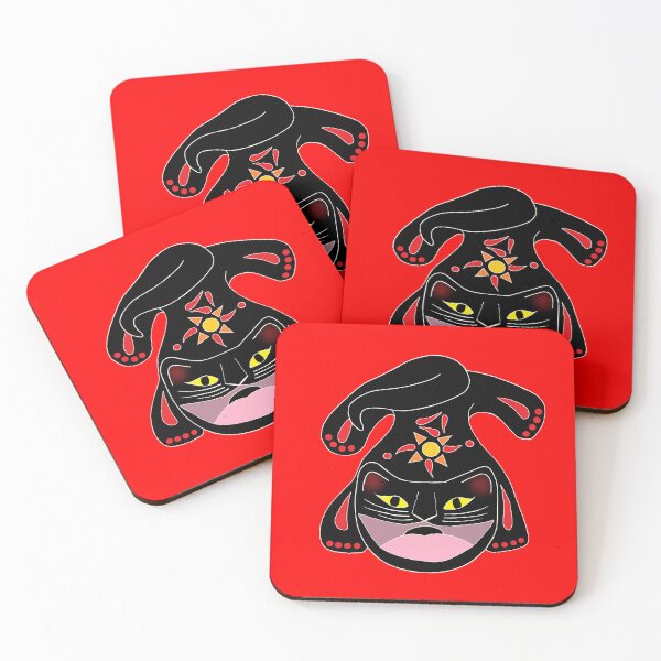 Item preview, Abstract Folk Art Hungry Fiery Night Cat 3 Die Cut designed and sold by JoyousArt4u.