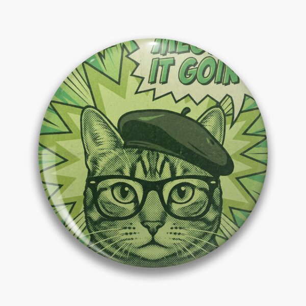 Item preview, Vintage Green Comic Book Cat with Beret Glasses and Meows It Goin Speech Bubble designed and sold by MoonlitDoodles1.