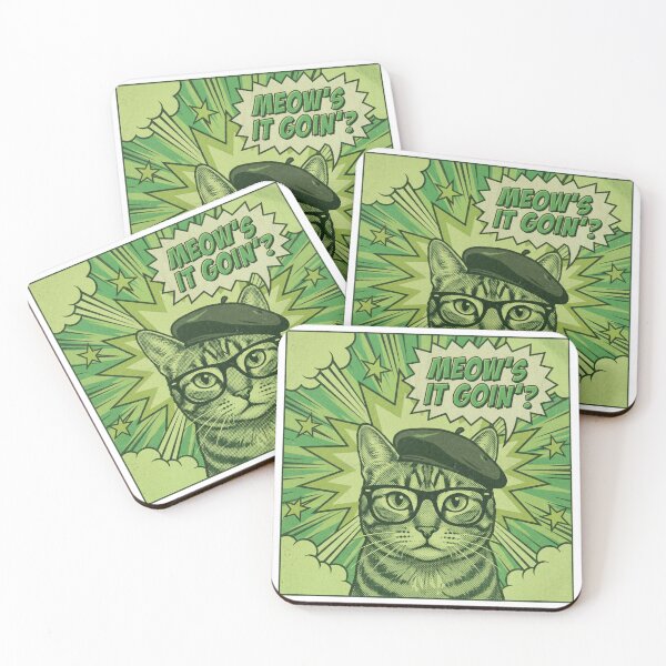 Item preview, Vintage Green Comic Book Cat with Beret Glasses and Meows It Goin Speech Bubble designed and sold by MoonlitDoodles1.