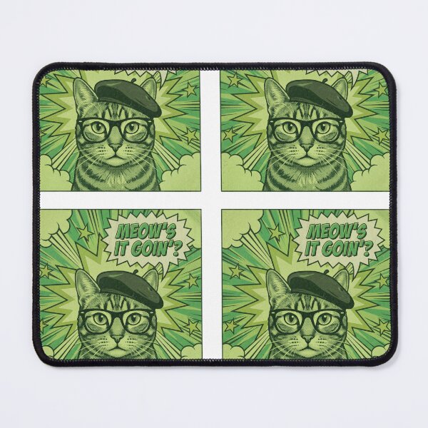 Item preview, Vintage Green Comic Book Cat with Beret Glasses and Meows It Goin Speech Bubble designed and sold by MoonlitDoodles1.