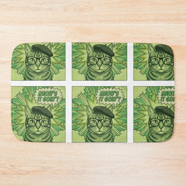 Item preview, Vintage Green Comic Book Cat with Beret Glasses and Meows It Goin Speech Bubble designed and sold by MoonlitDoodles1.