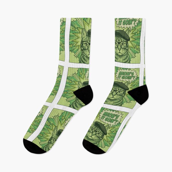 Item preview, Vintage Green Comic Book Cat with Beret Glasses and Meows It Goin Speech Bubble designed and sold by MoonlitDoodles1.