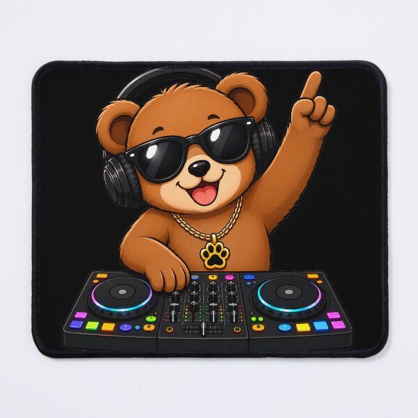 Item preview, Cute DJ Bear Wearing Headphones Party Mascot designed and sold by Seculinator.