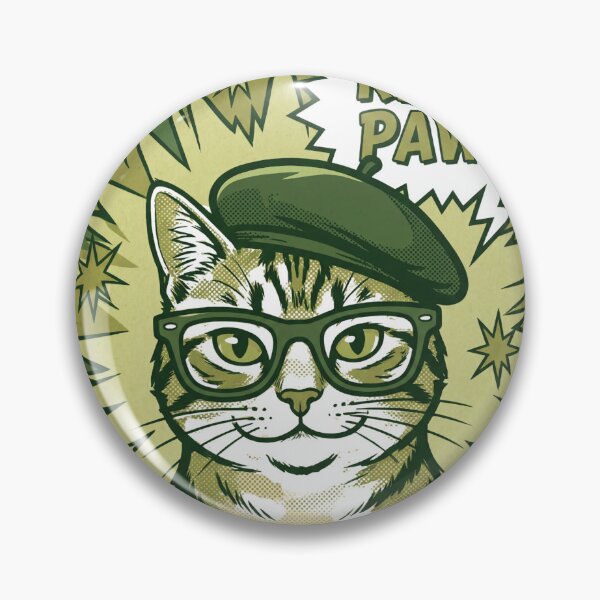 Item preview, Vintage Comic Book Cat with Green Beret Glasses and Retro Paws Speech Bubble designed and sold by MoonlitDoodles1.