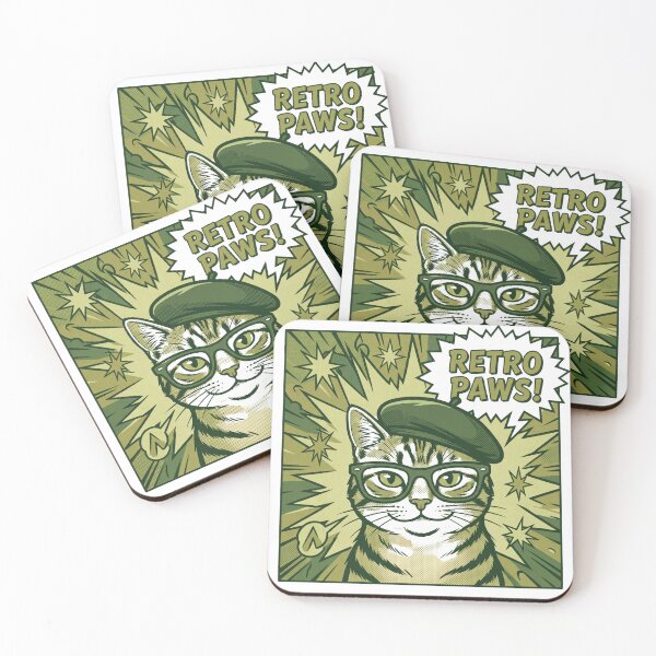 Item preview, Vintage Comic Book Cat with Green Beret Glasses and Retro Paws Speech Bubble designed and sold by MoonlitDoodles1.
