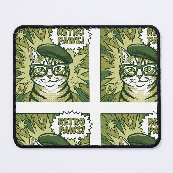 Item preview, Vintage Comic Book Cat with Green Beret Glasses and Retro Paws Speech Bubble designed and sold by MoonlitDoodles1.