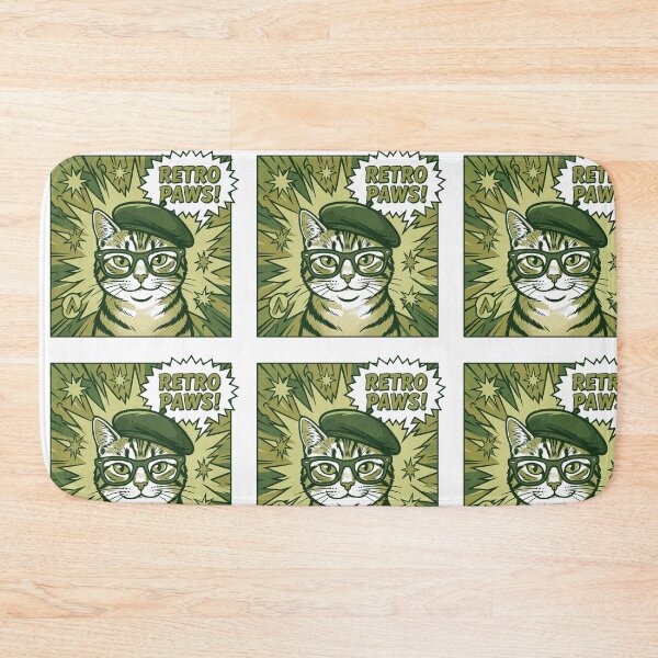 Item preview, Vintage Comic Book Cat with Green Beret Glasses and Retro Paws Speech Bubble designed and sold by MoonlitDoodles1.