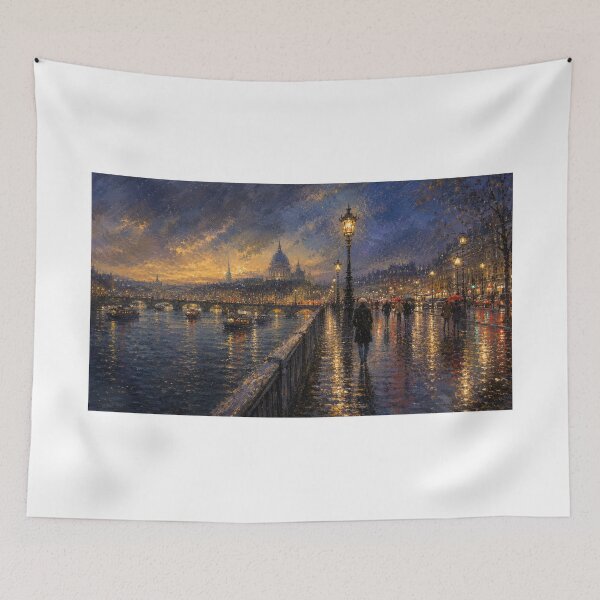 Item preview, The Long Way Home – Rainy European Bridge at Night designed and sold by Squiglix.