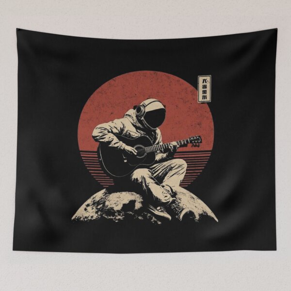Item preview, Retro Astronaut Playing Guitar Japanese Aesthetic Space Music designed and sold by TeeStyle.mr.