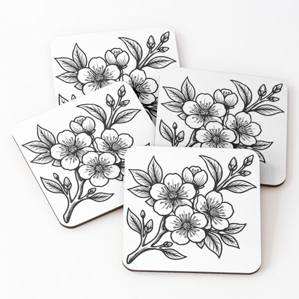 Item preview, Elegant Plum Blossom Tattoo Style Floral Line Art designed and sold by rawpetal.