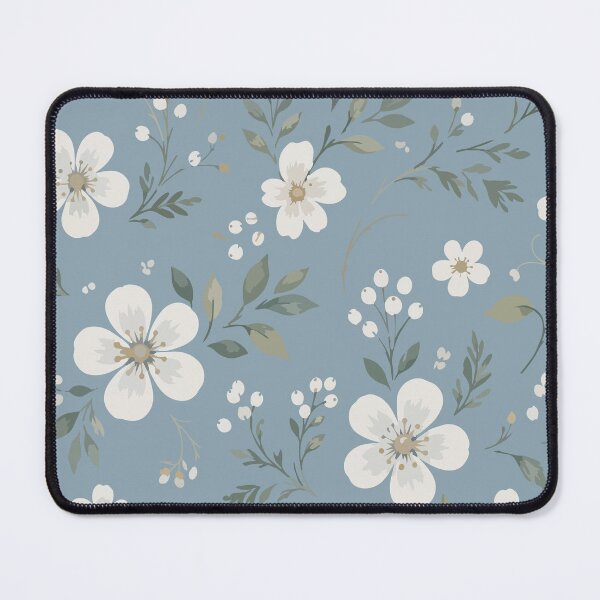 Item preview, Vintage White Floral Botanical Pattern on Dusty Blue designed and sold by Beans' Art Studio.