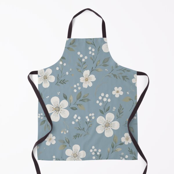 Item preview, Vintage White Floral Botanical Pattern on Dusty Blue designed and sold by Beans' Art Studio.