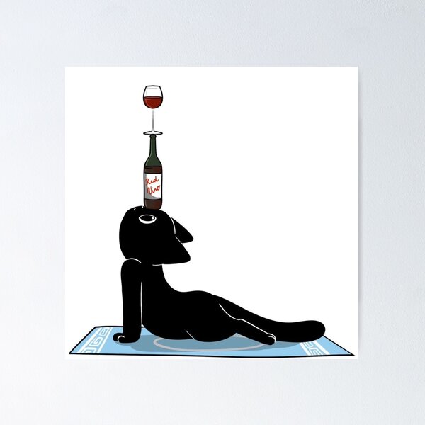 Item preview, Funny Black Cat Balancing Red Wine Cobra Posе designed and sold by     Pink Chaos Club.