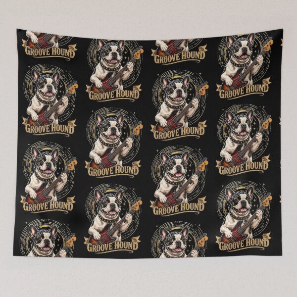 Item preview, French Bulldog Playing Bass Guitar – Rhythm Hound Music Dog Illustration designed and sold by thoughtswear.