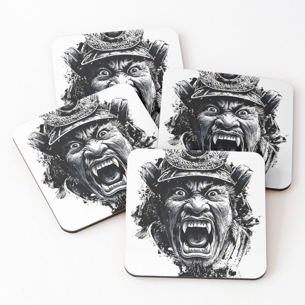 Item preview, Fierce Roaring Samurai Ghost - Dark Ink Splatter Oni Warrior Art designed and sold by Structure-Blue.