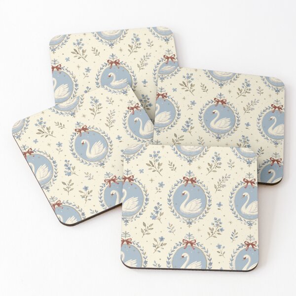Item preview, Vintage Blue Swan Floral Cottagecore Pattern designed and sold by Beans' Art Studio.